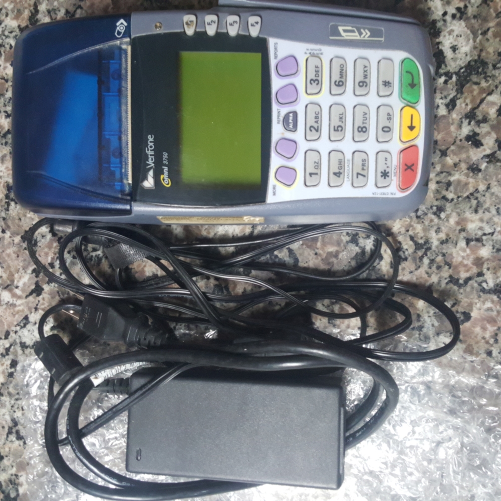 Verifone OMNI 3750 credit card processing terminal w/ printer chip reader, swipe